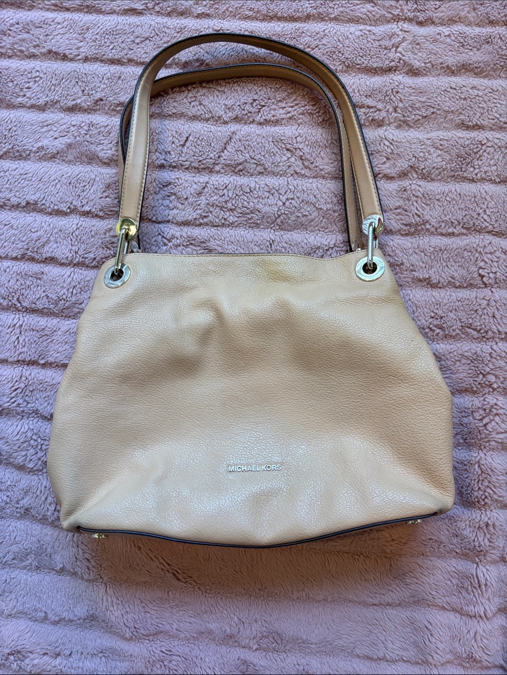 Michael Kors Light Beige Pebbled Leather Shoulder Bag